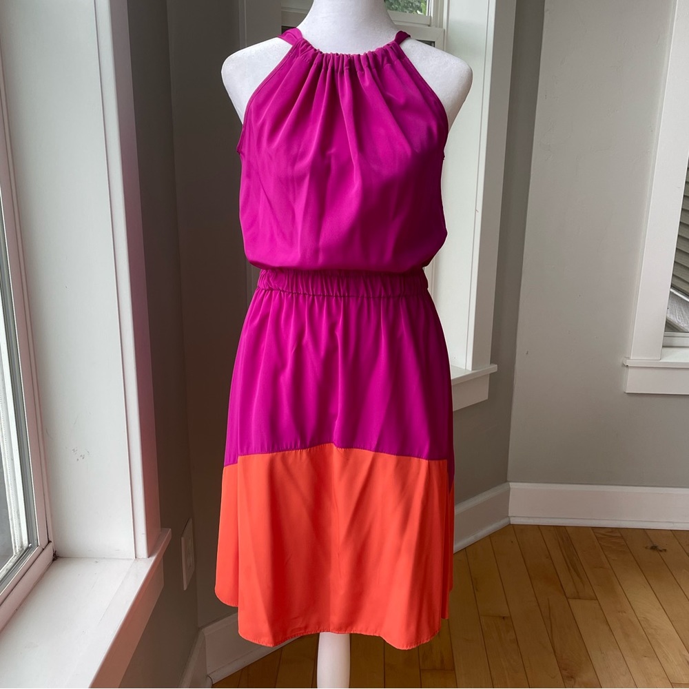 Francesca’s Magenta Pink Orange Halter Tie Neck Dress Size Small 4-6